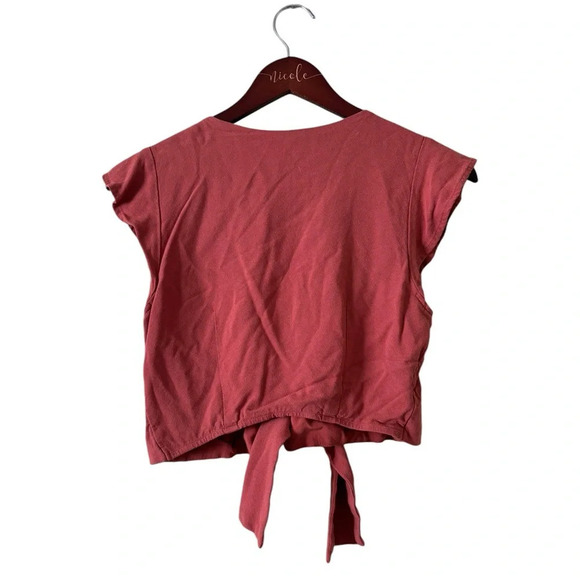 Abercrombie and Fitch A&F Flutter Sleeve Tie-Front Top- Rust Size Small - Picture 4 of 5